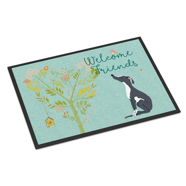 Carolines Treasures Welcome Friends Black White Greyhound Indoor or Outdoor Mat, 24 x 36 in. BB7592JMAT - main